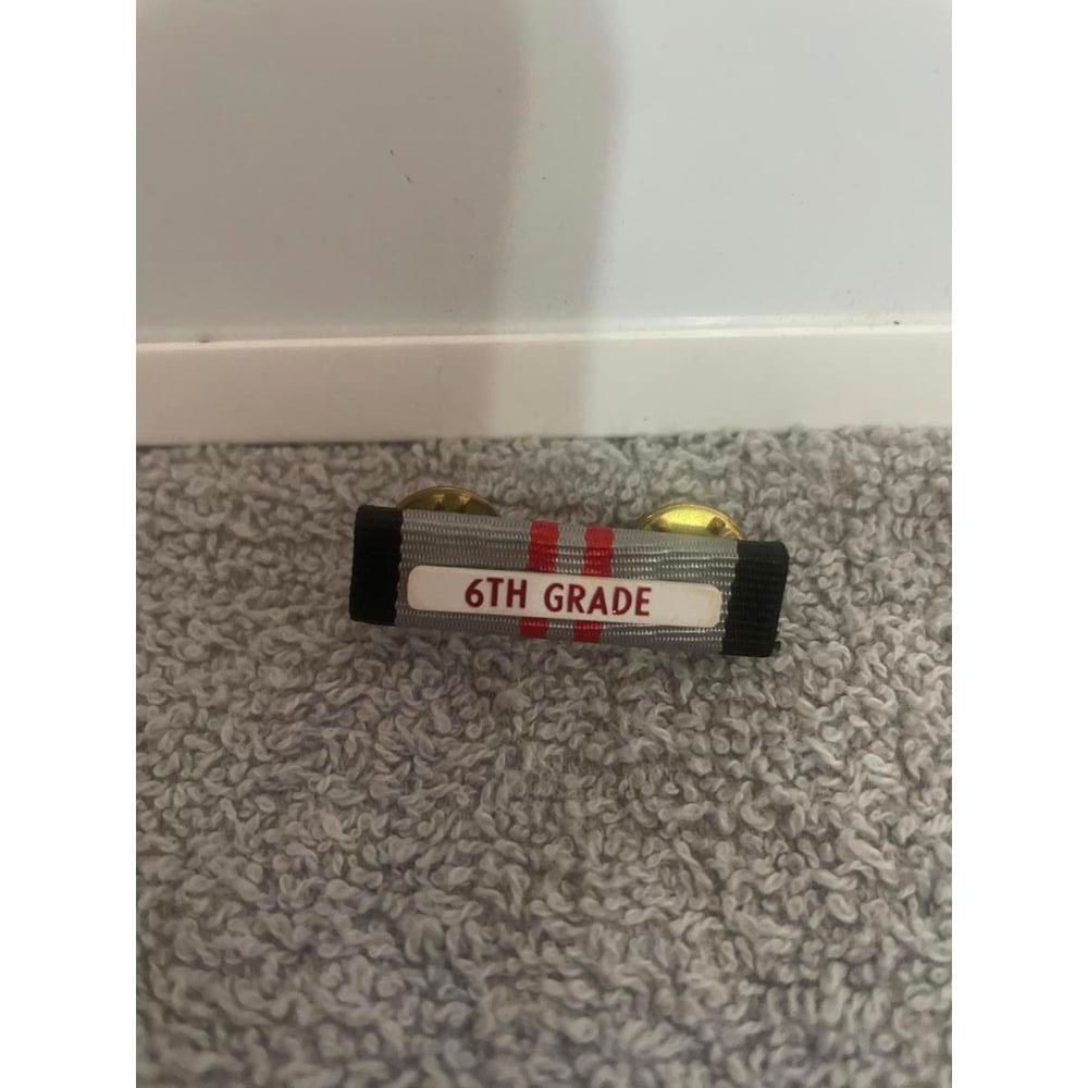 6th Grade Service Ribbon Pin Gray Red School Achievement Award Dual Clutch Backs